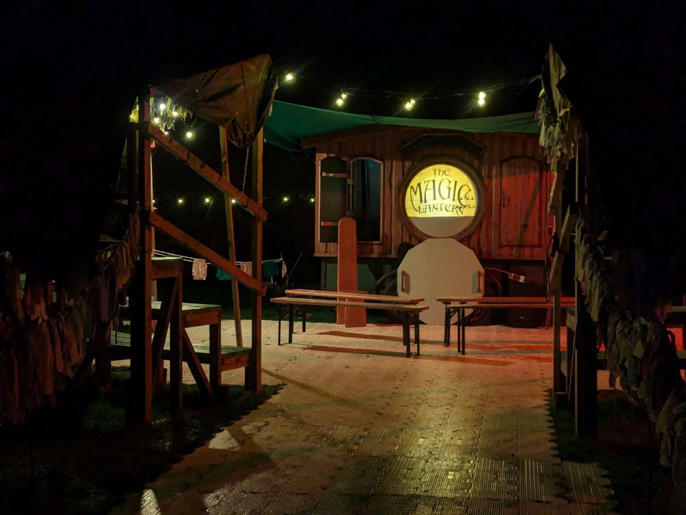 Storytelling area with wooden hut
