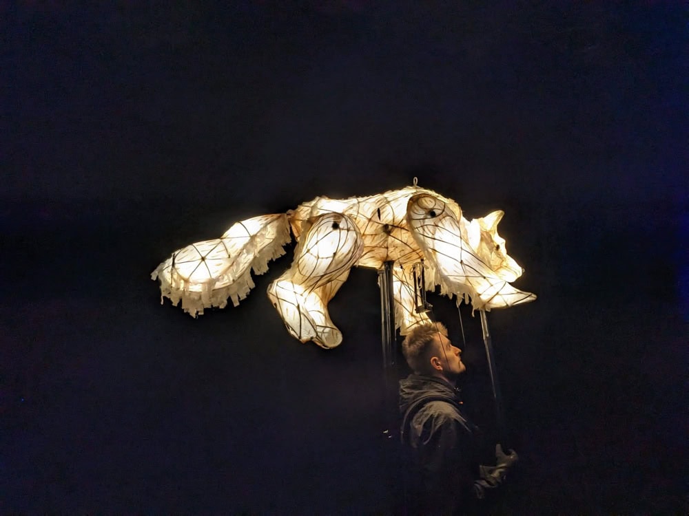 Lantern of a fox and a puppeteer