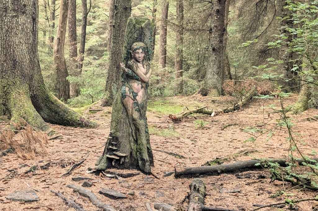 Wooden lady sculpture in the wood