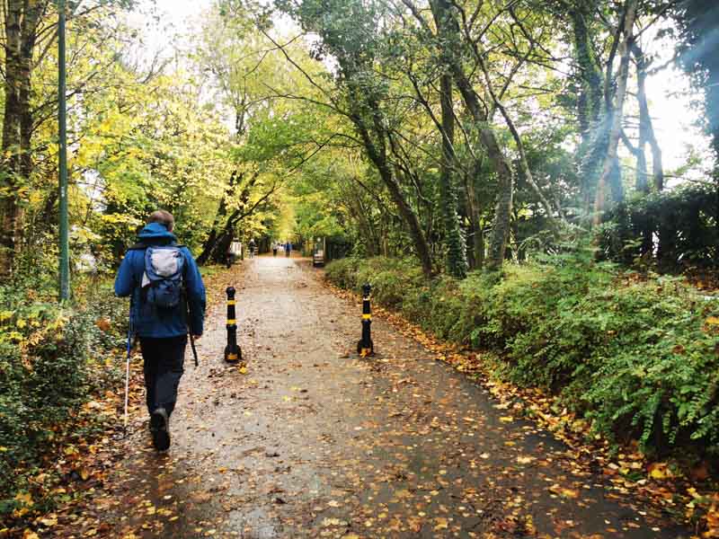 Man walking along a footpath in autumn