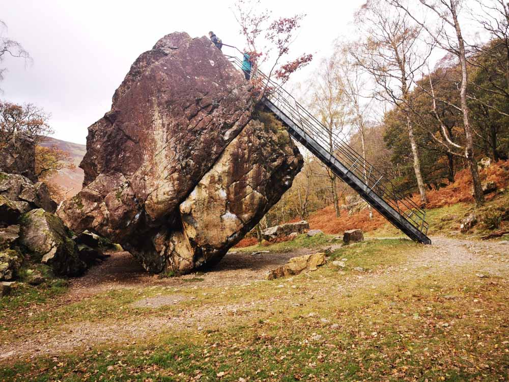 Very large rock with a metal stair case to the top of it