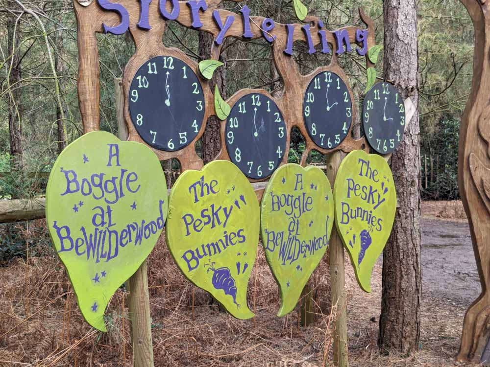 Wooden sign with storytelling session times