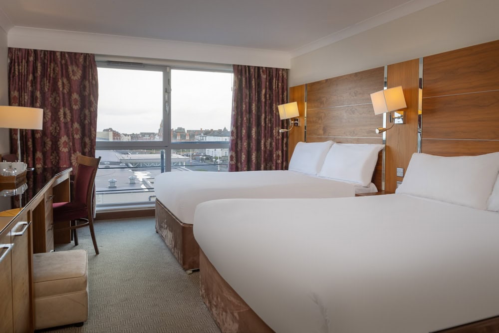 Hotel room with two double beds