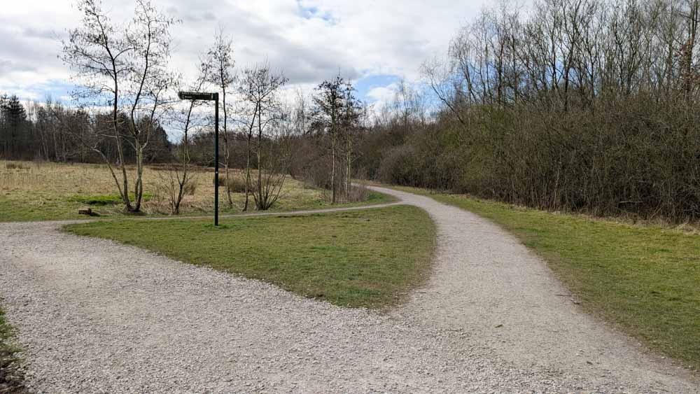 Gravel paths and grass and trees