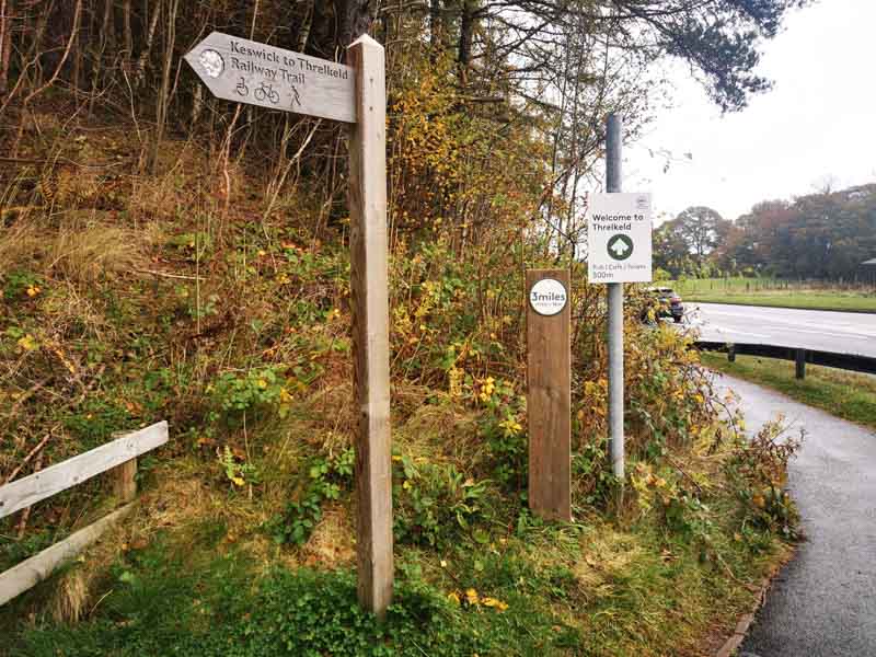 sign posts for the end of the Keswick to Threlkeld path