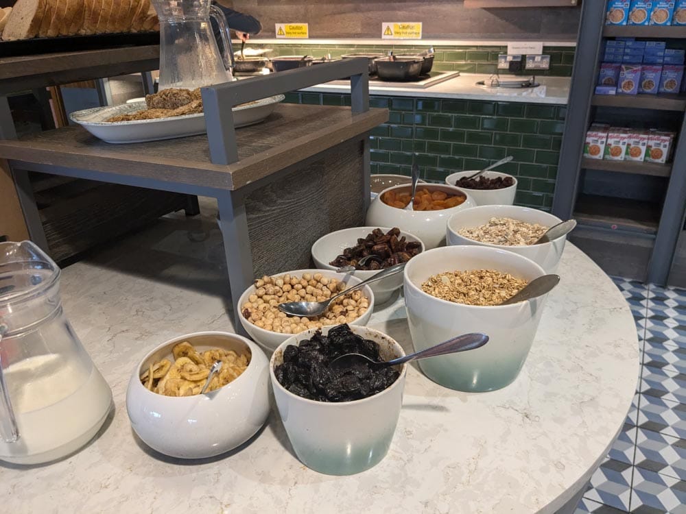 Selection of bowls with nuts and dried fruit